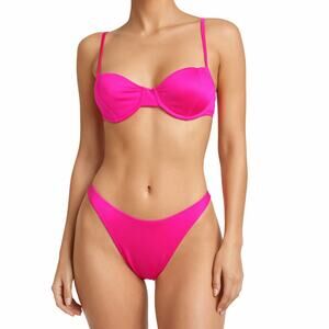 Vintage 90s Shapes Neon Pink Bikini Set Size 8 NOS Underwire Hi Cut Hot Pink